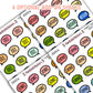 Close up of 4 sticker sheets, speech bubble icons, with words Title, Author, Genre, and Format.