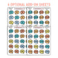 4 sticker sheets, speech bubble icons, with words Title, Author, Genre, and Format.
