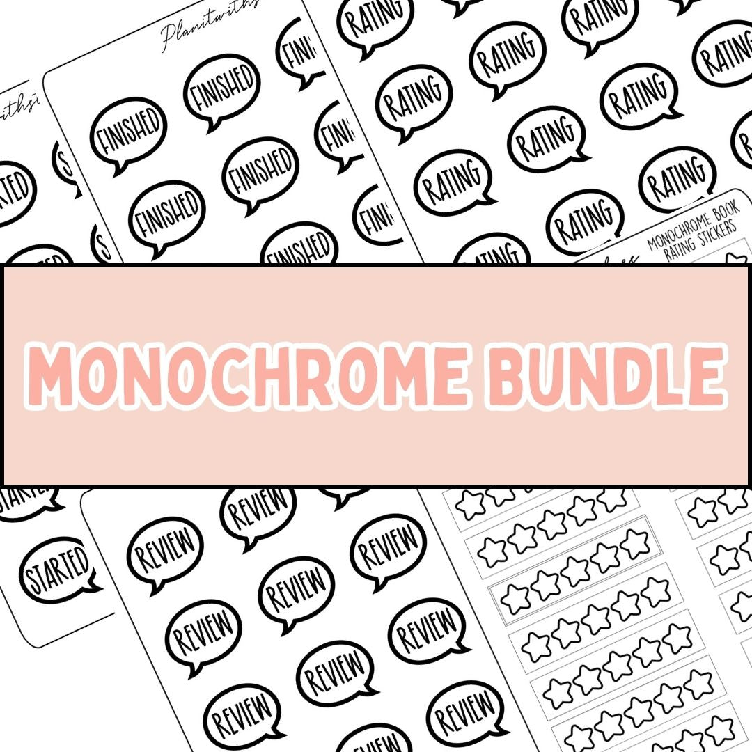 Book Journal Starter Sticker Pack - Monochrome (Bundle)