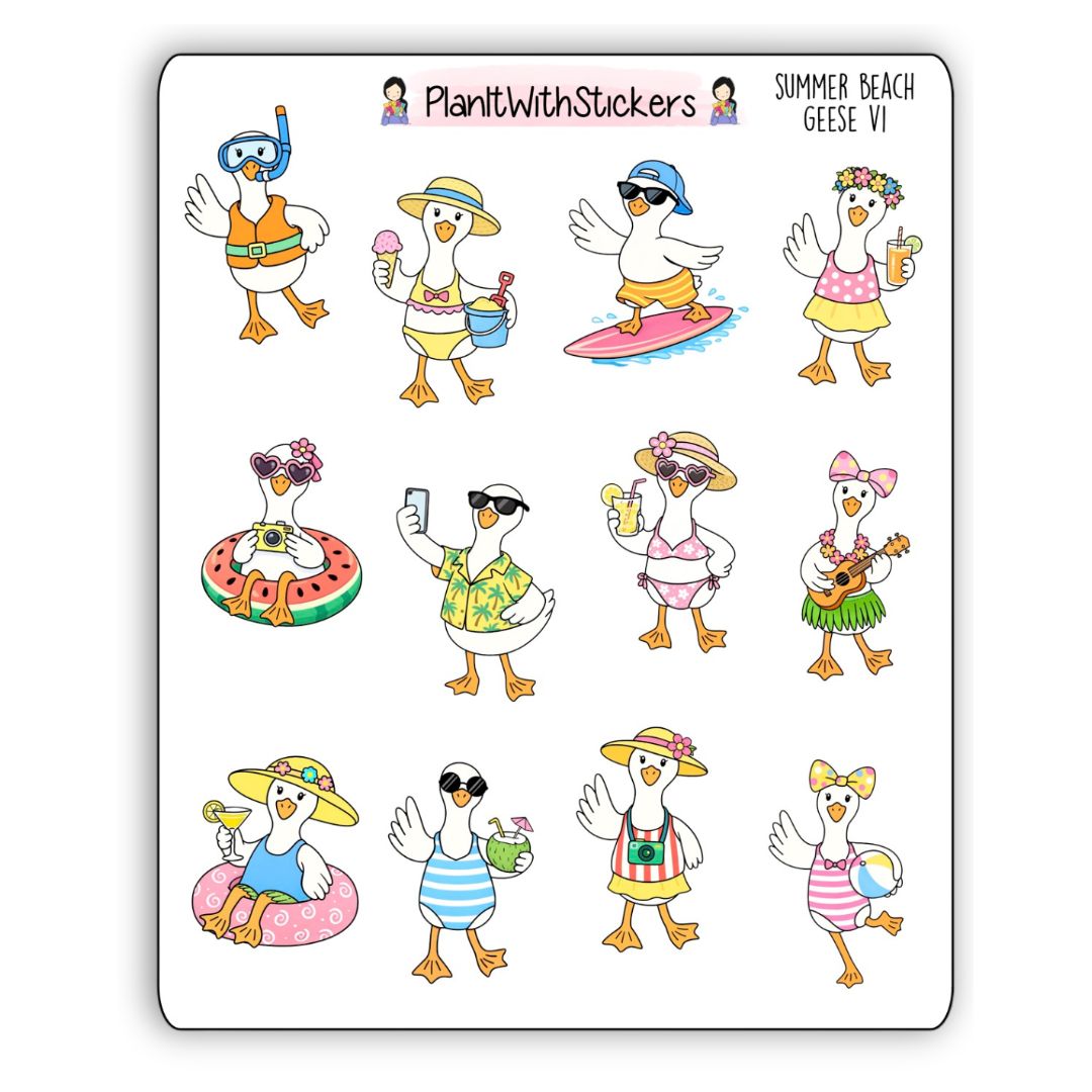 Summer Beach Silly Goose V1 Sticker Sheet
