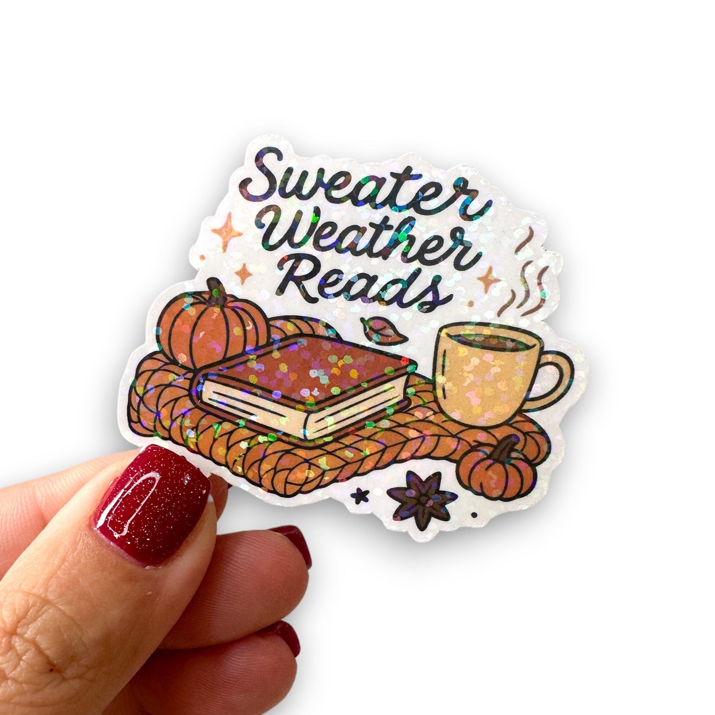 Sweater Weather Reads Die Cut Holographic Sticker
