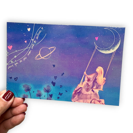 Purple Swing In Night Art Print / Postcard