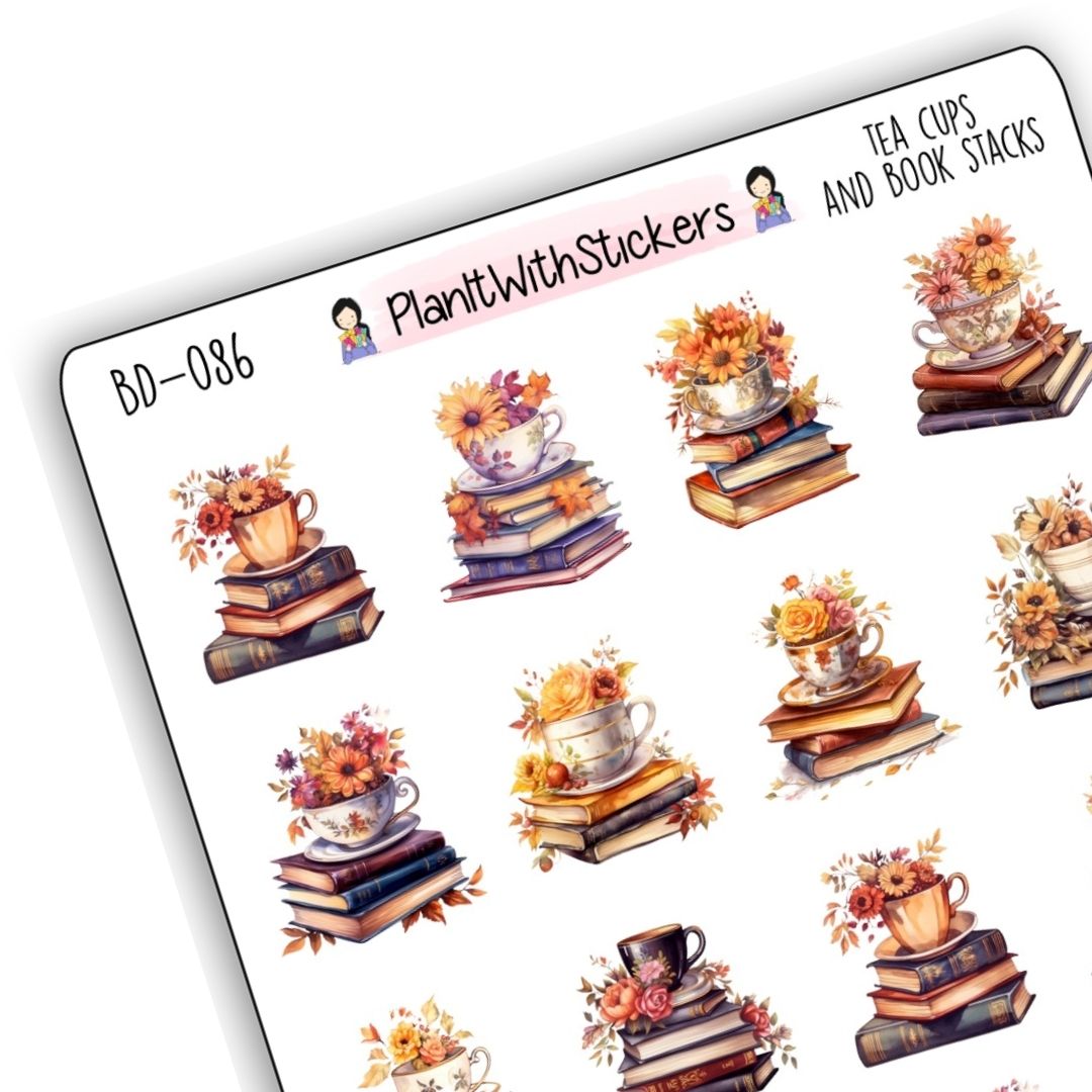 Cup Stack Sticker Tea Cups and Book Stacks Stickers – Fall 2025 Collection ...
