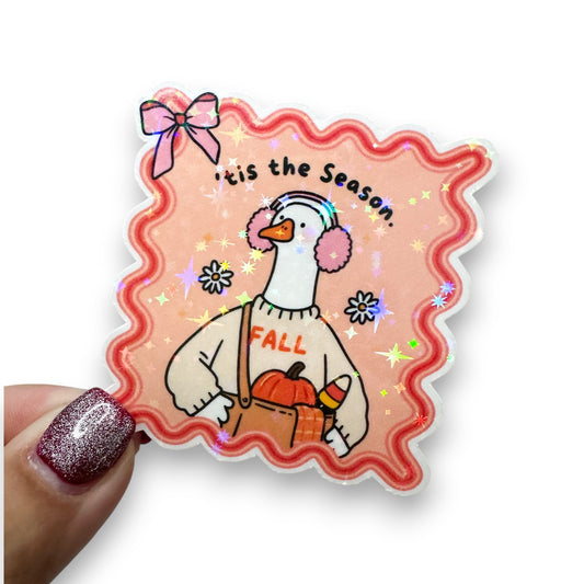 Tis The Season Fall Goose Holographic Diecut Sticker