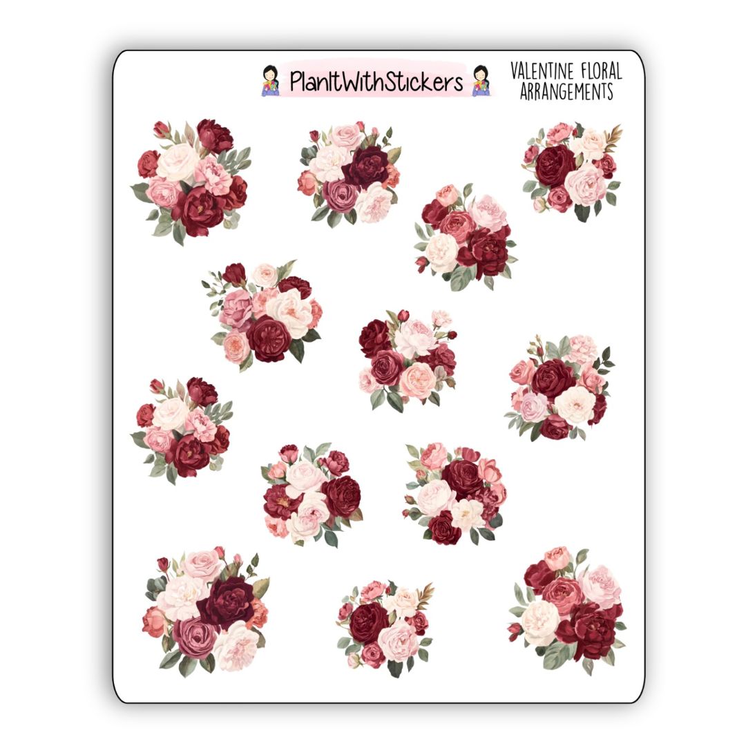 Valentine Floral Arrangements Sticker Sheet