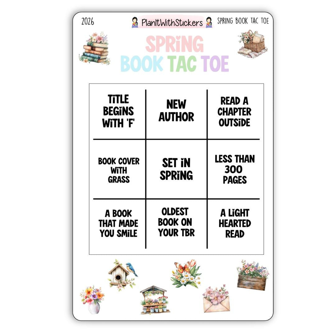 Spring Book Tac Toe Reading Challenge/Game Stickers