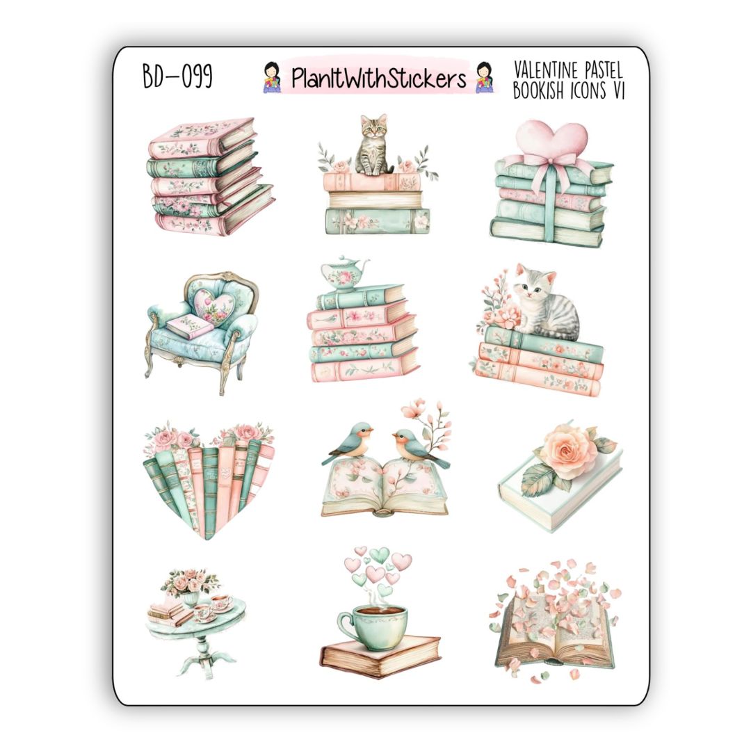 Valentine Pastel Bookish Icons V1