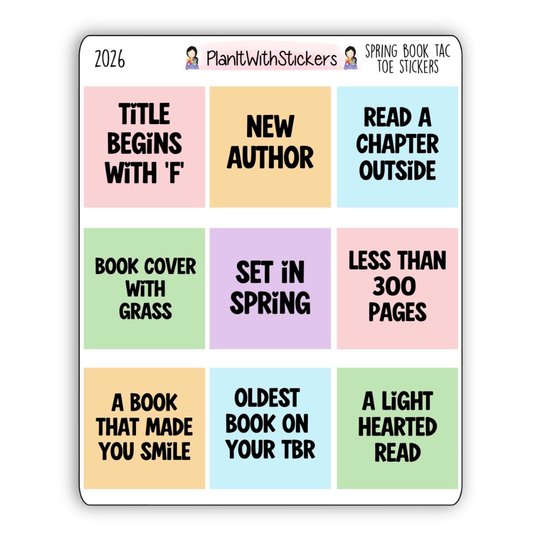 Spring Book Tac Toe Reading Challenge/Game Stickers