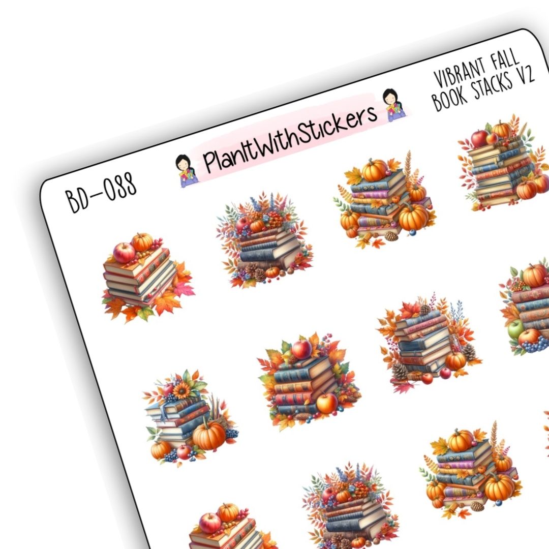 Vibrant Fall Book Stack Bookish Stickers V1 – Fall 2025 Collection