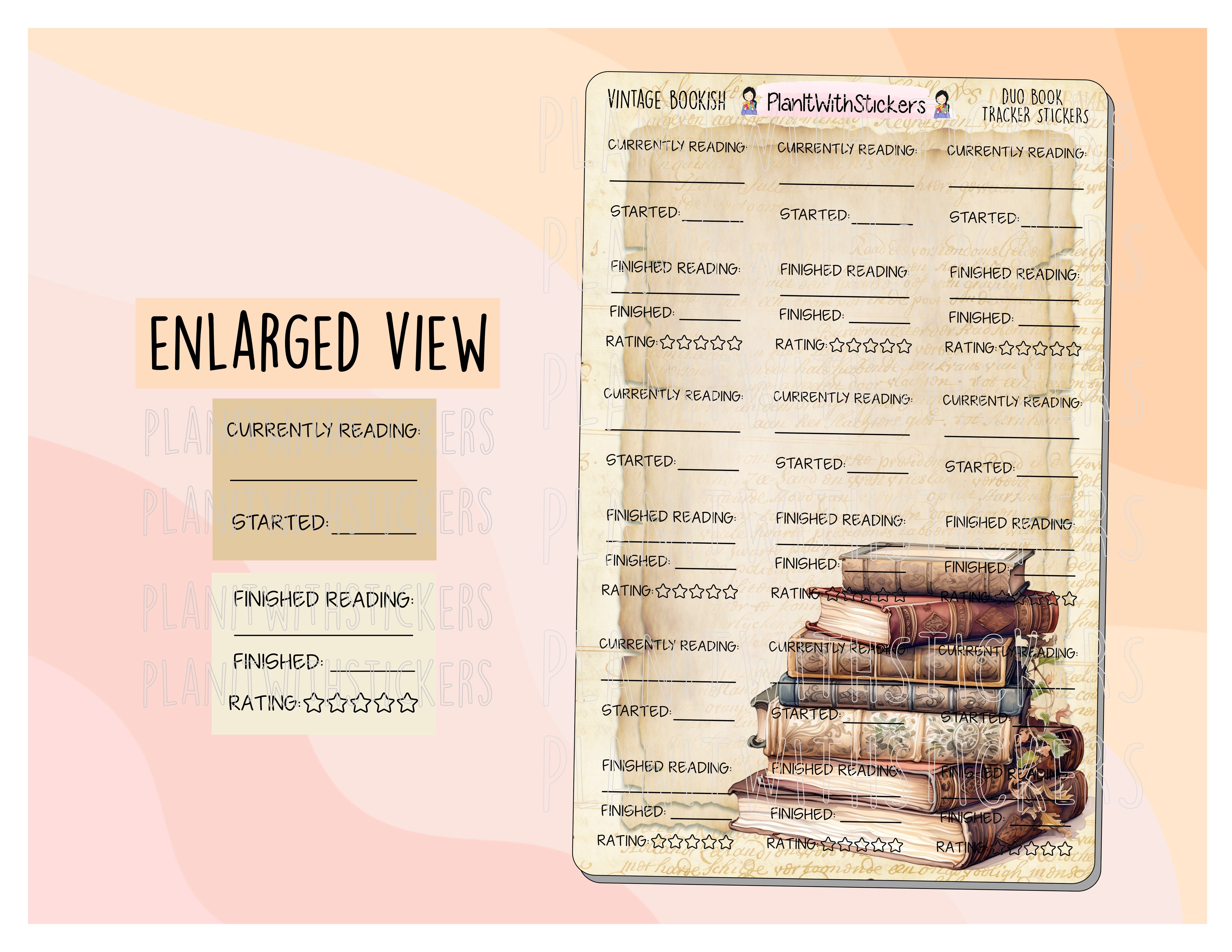 Library Tracker Sticker Vintage Library - Duo Book Reading Tracker Stickers – PlanItWithStickers