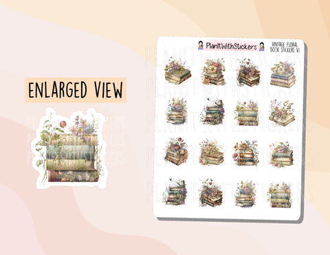Vintage Library - Floral Book Icon Stickers - Version 1