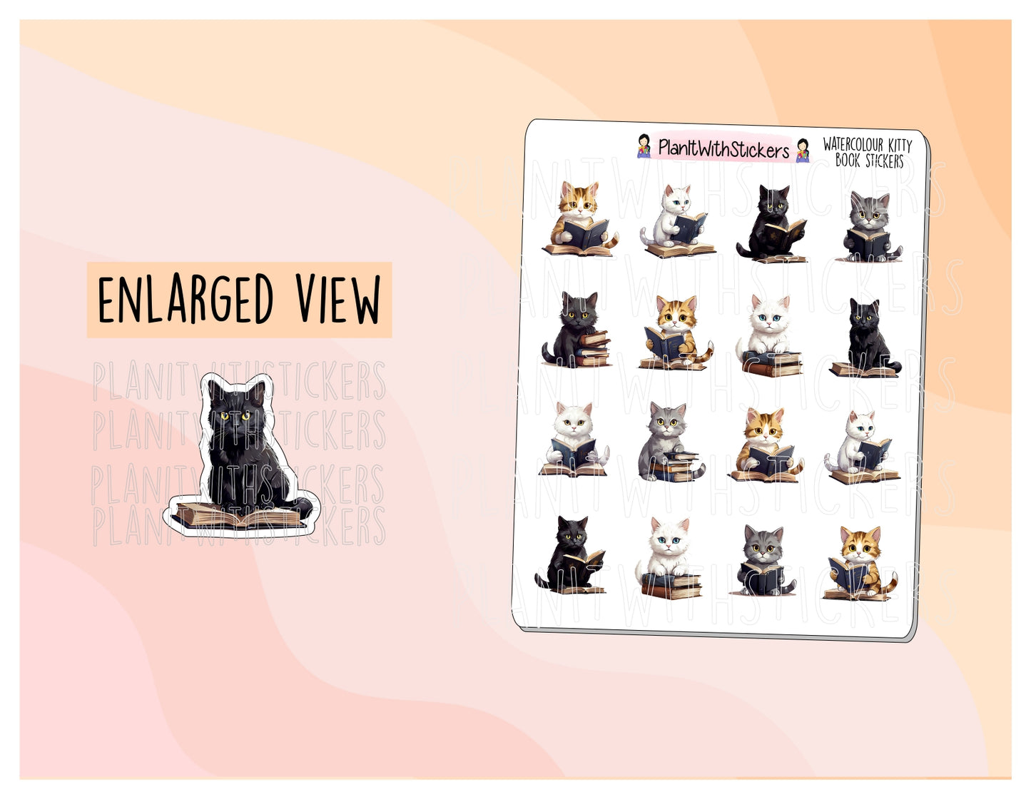 Watercolour Kitty Book Deco Stickers