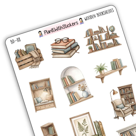 Wooden Bookshelves Book Journal Deco Stickers
