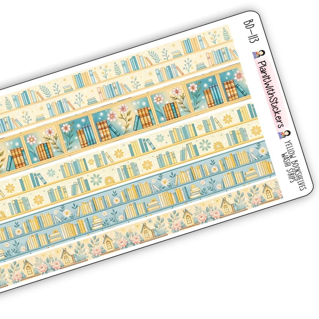 Yellow Bookshelves Long Washi Strips