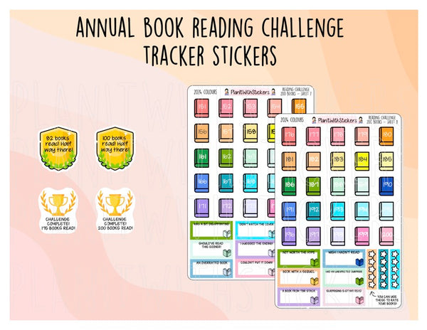 2024 Annual Book Reading Challenge Tracker Sticker Bundle (Choose between 25 to 200 books!)