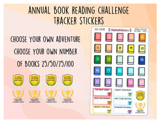 2024 Annual Book Reading Challenge Tracker Sticker Bundle (Choose between 25 to 200 books!)