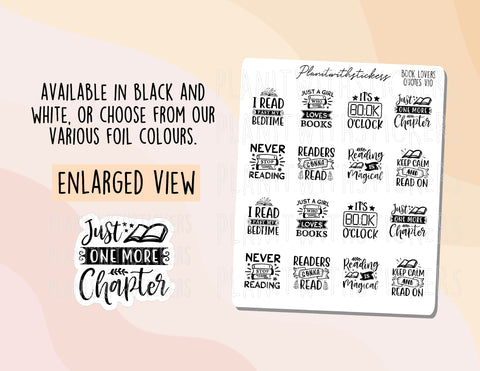 Book Lovers Quote and Phrases VERSION 10 Sampler Sticker Sheet for Planners