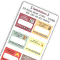Close up view of fall-themed mini reading challenge sticker sheet with 8 book prompts, shown in rainbow colour options.