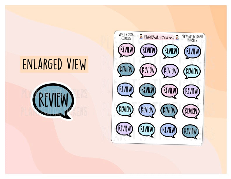 "Review" Bookish Bubbles Reading Sticker- Winter Bookish Collection
