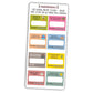 Full view of summer-themed mini reading challenge sticker sheet with 8 book prompts, shown in rainbow colour options.