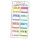 Full view of summer-themed mini reading challenge sticker sheet with 8 book prompts, shown in rainbow colour options.