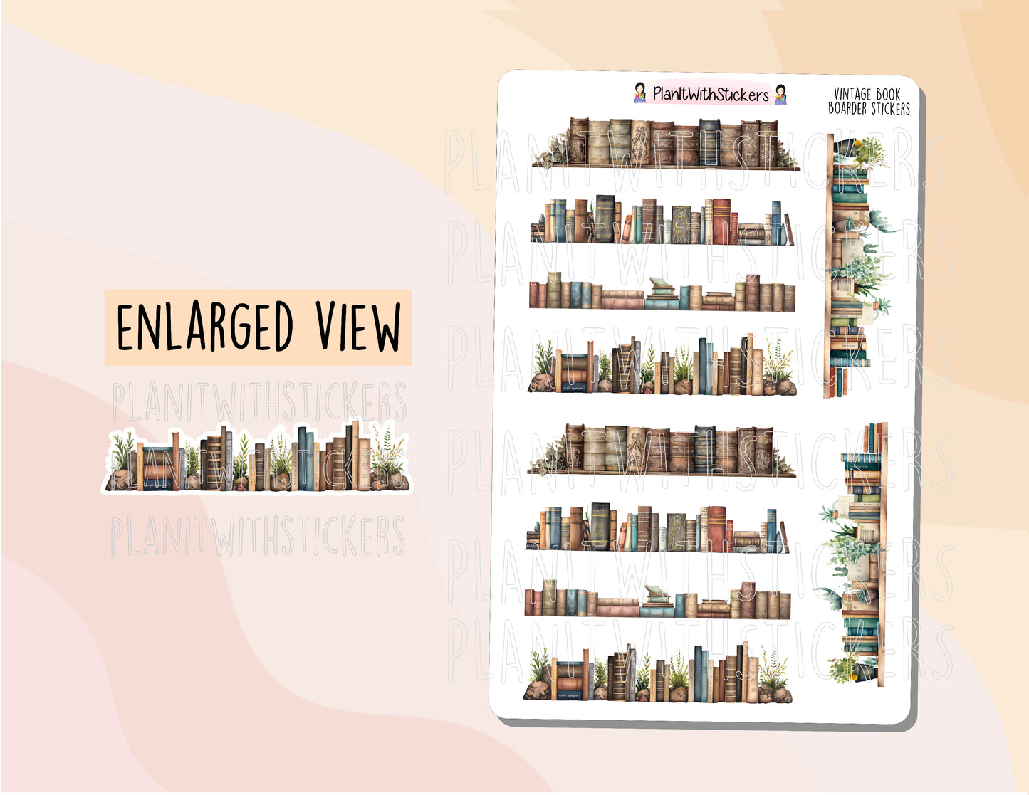 Vintage Library - Book Border Deco Stickers