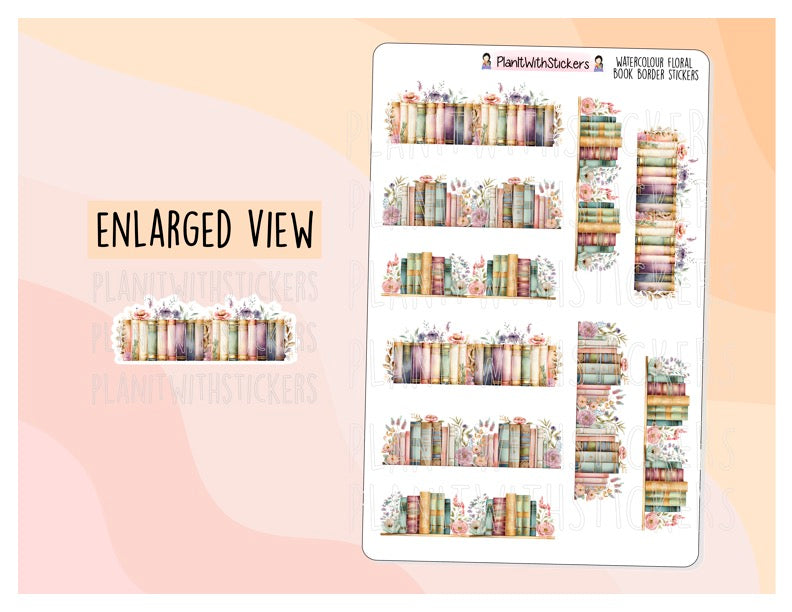 Watercolour Floral Book Border Deco Stickers