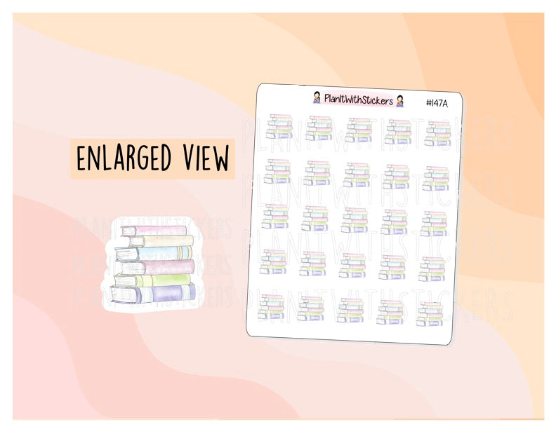 147A - Reading Books Stack of Books Reading Stickers for , Plum Paper, Recollections, and similar planners