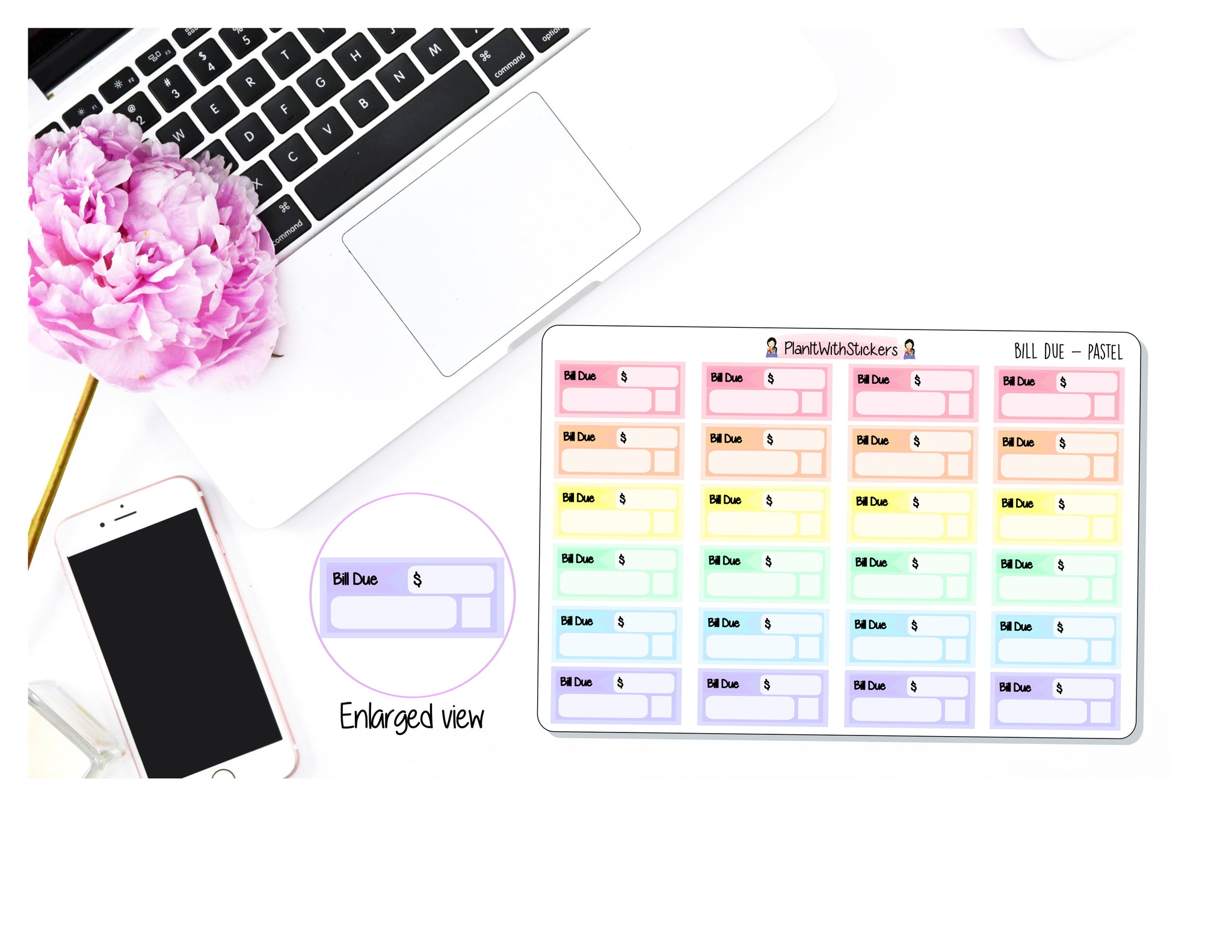 038 - PASTEL Bill Due Pay Bill Planner Stickers for , Plum Paper, Recollections, and similar planners