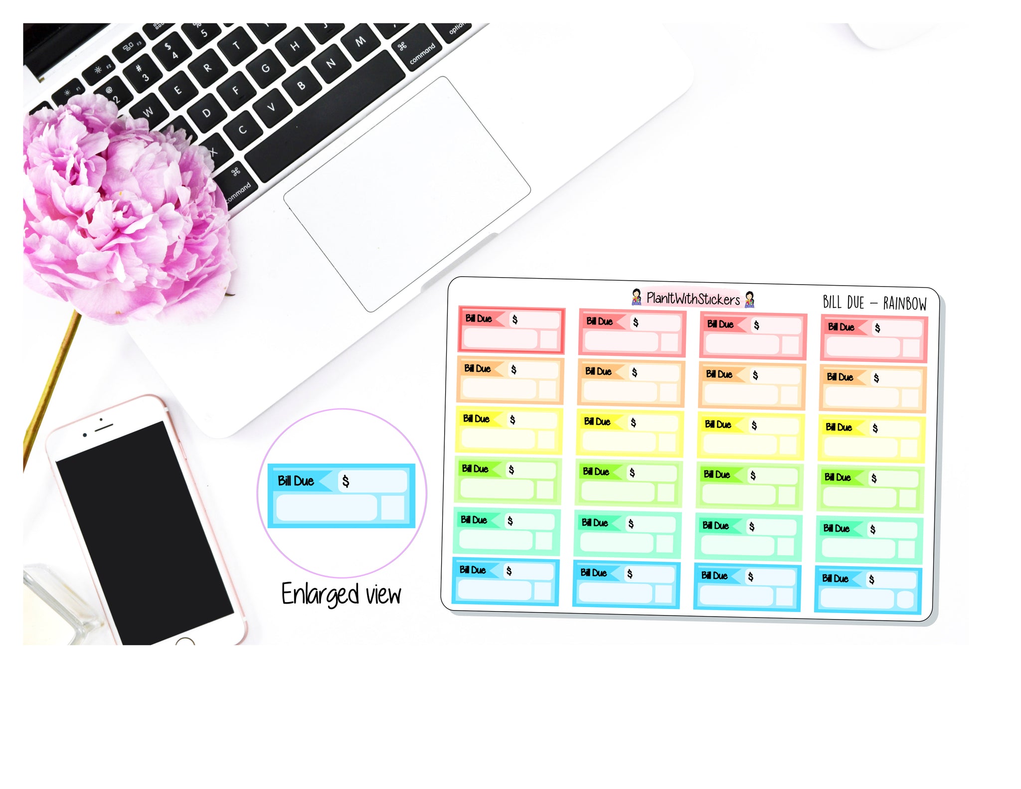 038 - RAINBOW Bill Due Pay Bill Planner Stickers for , Plum Paper, Recollections, and similar planners
