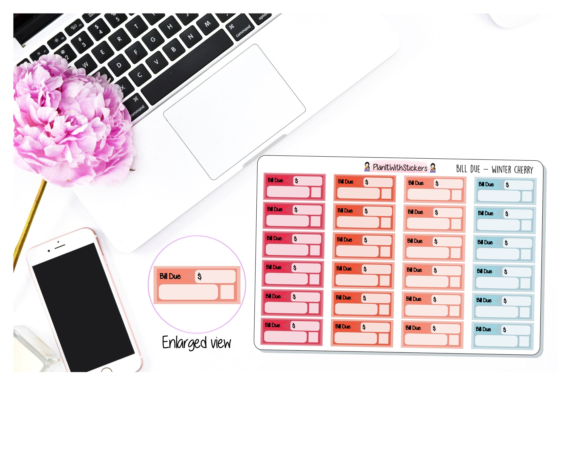 038 - WINTER CHERRY Bill Due Pay Bill Planner Stickers for , Plum Paper, Recollections, and similar planners