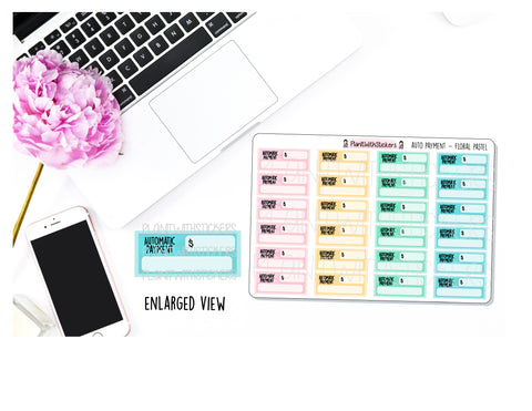 Automatic Payment FLORAL PASTEL Bill Planner Stickers for Plum Paper, Recollections, and similar planners