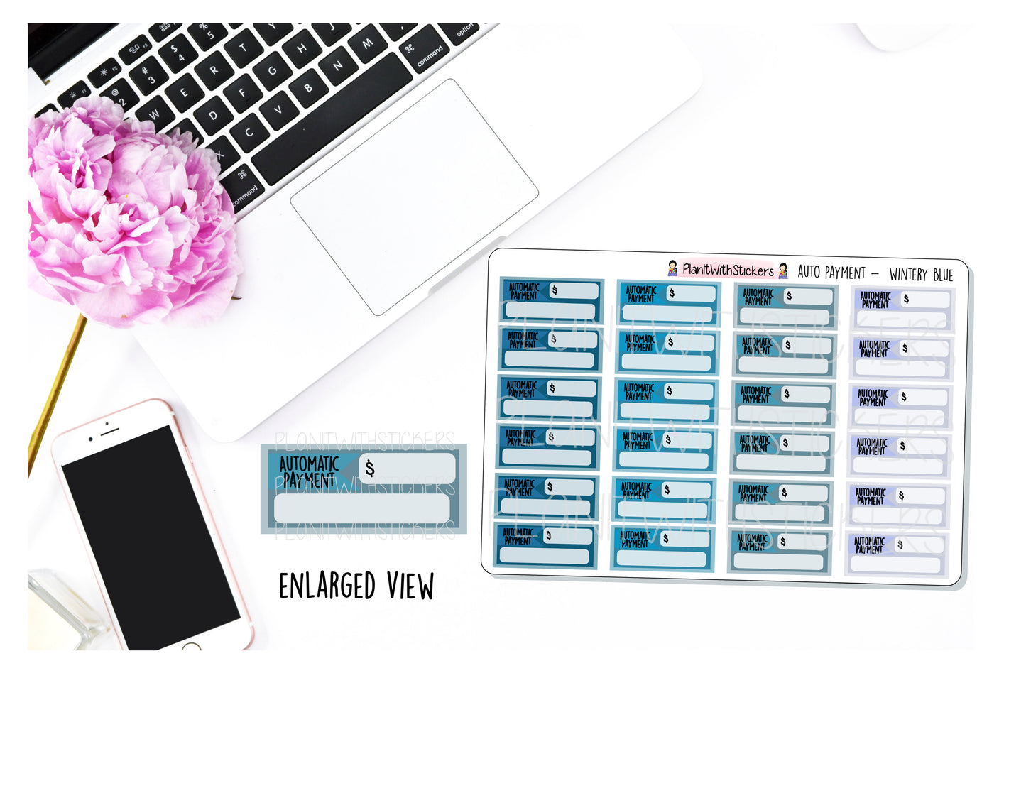 Automatic Payment WINTER BLUE Pay Bill Planner Stickers for Plum Paper, Recollections, and similar planners