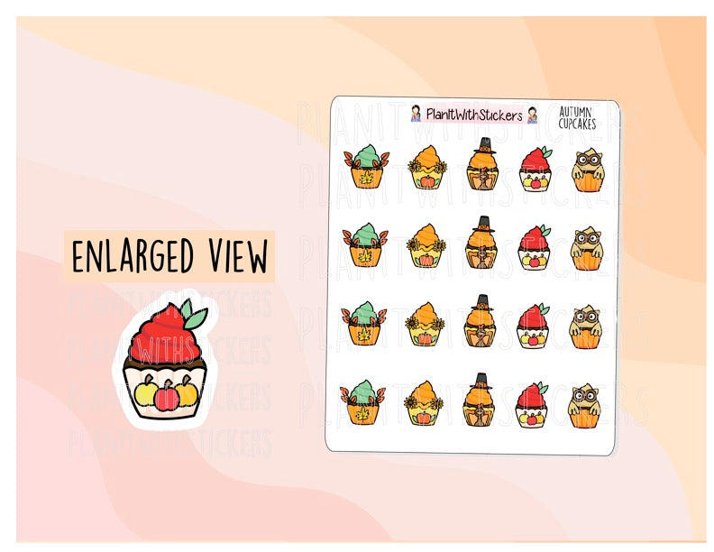 Fall / Autumn Cupcake Decorative Icon Food Stickers