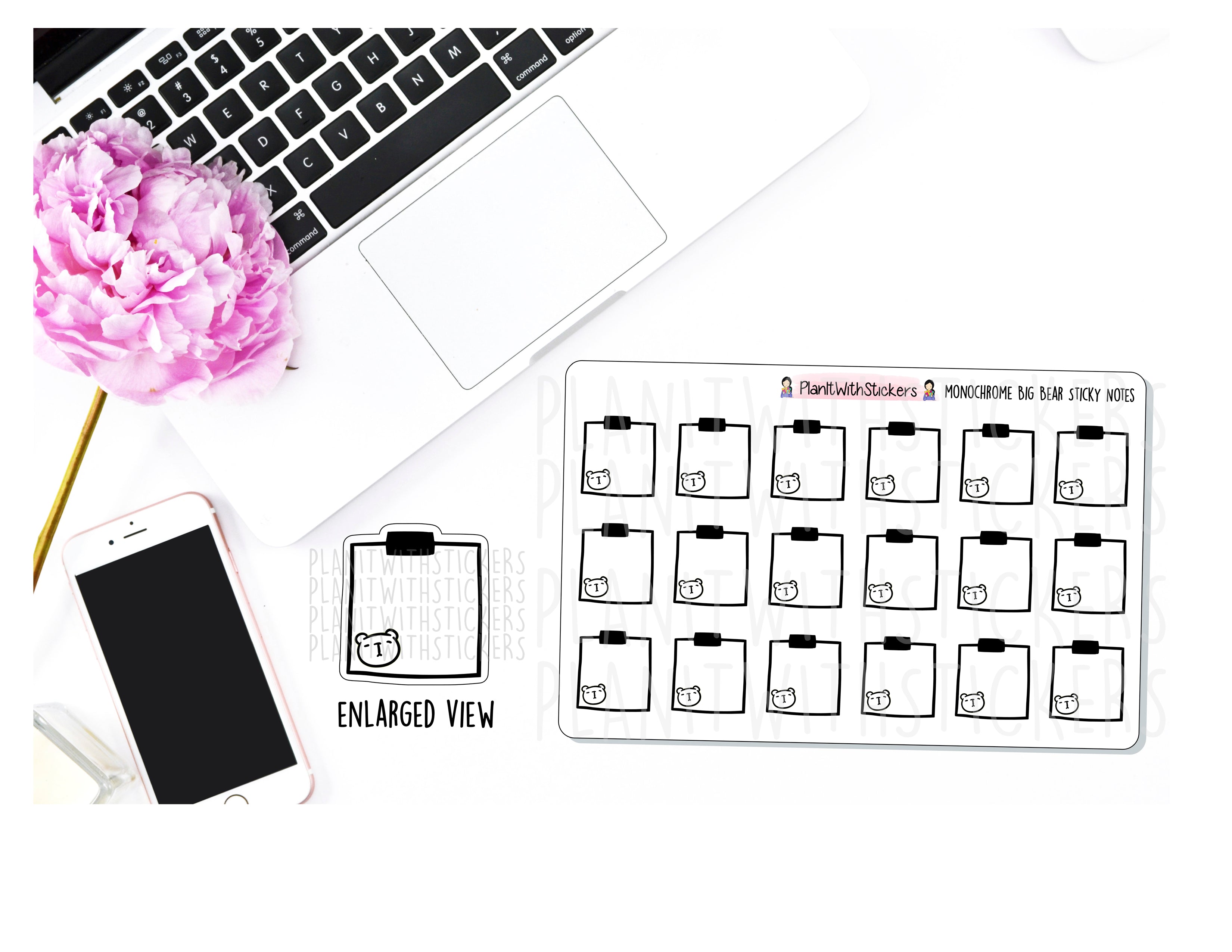 Big Bear Sticky Note Stickers in Monochrome – PlanItWithStickers