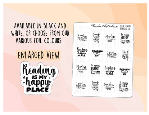 Book Lovers Quote and Phrases VERSION 5 Sampler Sticker Sheet for Planners