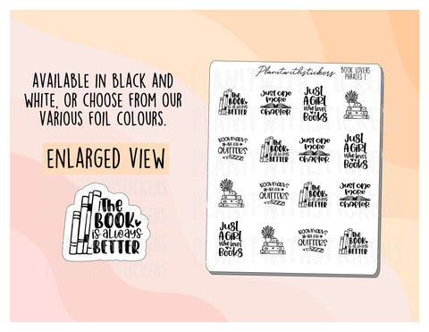 Book Lovers Quote and Phrases VERSION 1 Sampler Sticker Sheet for Planners