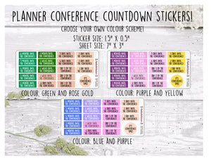 Planner Conference Countdown Stickers - MULTIPLE COLOURS TO CHOOSE FROM