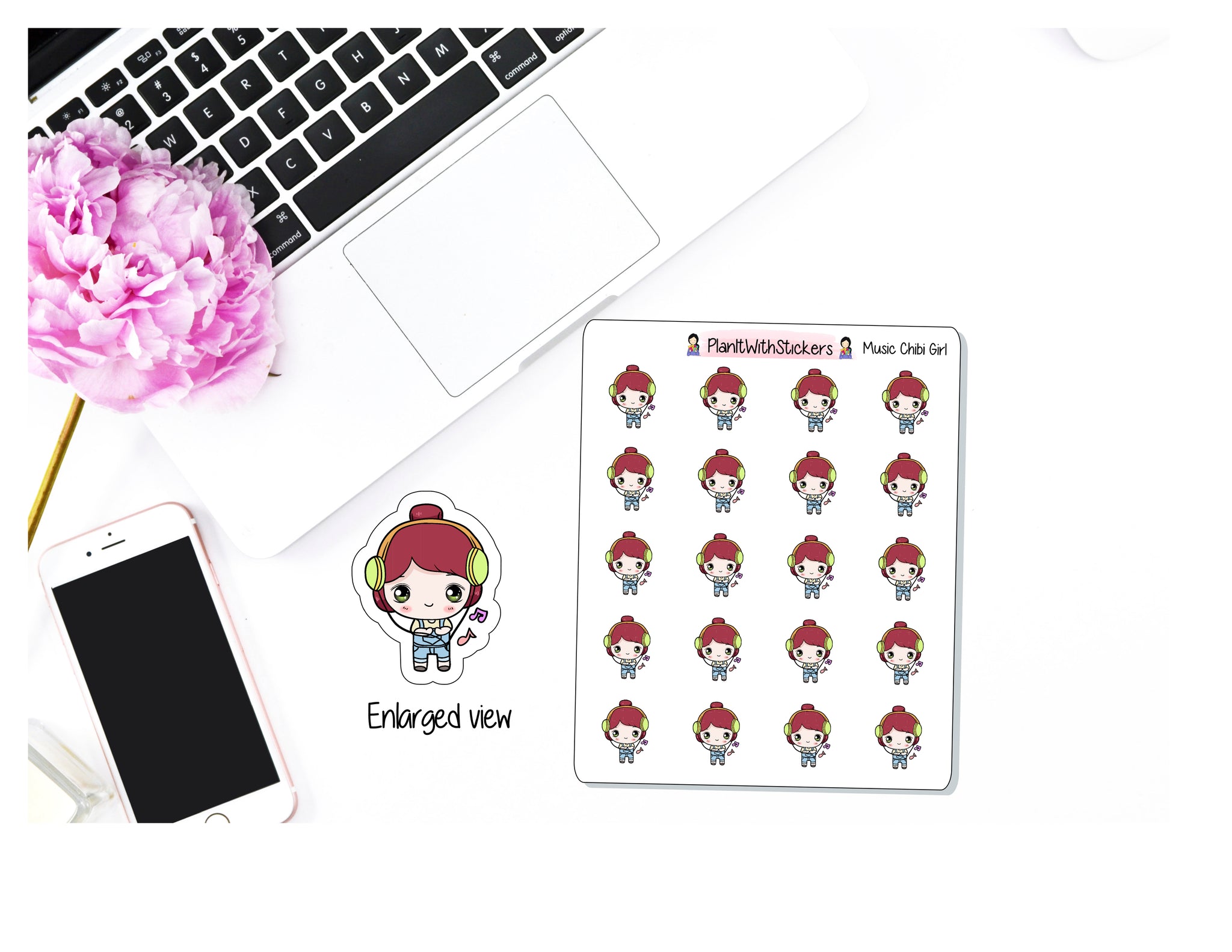 Music Chibi Girl Sticker for , Plum Paper, Recollections, and similar planners