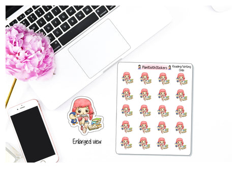 Read/Writing Chibi Girl Sticker for , Plum Paper, Recollections, and similar planners