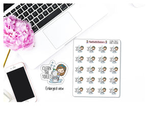 Cleaning Toilet, Chores Chibi Character Sticker for , Plum Paper, Recollections, and similar planners