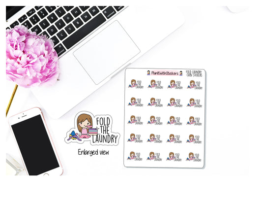 Fold The Laundry Chores Chibi Character Sticker for , Plum Paper, Recollections, and similar planners