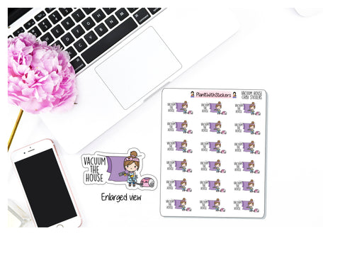 Vacuum The House Chores Chibi Character Vacuuming Sticker for , Plum Paper, Recollections, and similar planners