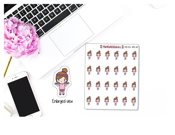 Arms Day / Upper Body/ Weight Training Workout Chibi Girl Character Sticker for , Plum Paper, Recollections, and similar planners