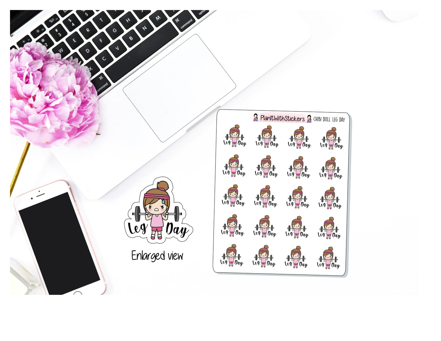 Leg Day / Lower Body/ Weight Training Workout Chibi Girl Character Sticker for , Plum Paper, Recollections, and similar planners