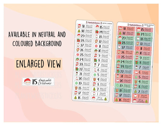 Christmas Countdown Stickers - Neutral or Colour -  for  and Other Similar Sized Planners