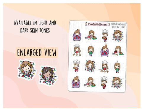 Christmas Chibi Girls Stickers Version 2 (2 Skin Tones Available)