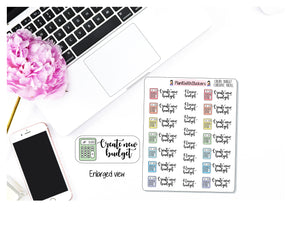 Create New Budget and Review Budget Sticker - Cursive Font - Monthly and Weekly Budgeting Sticker