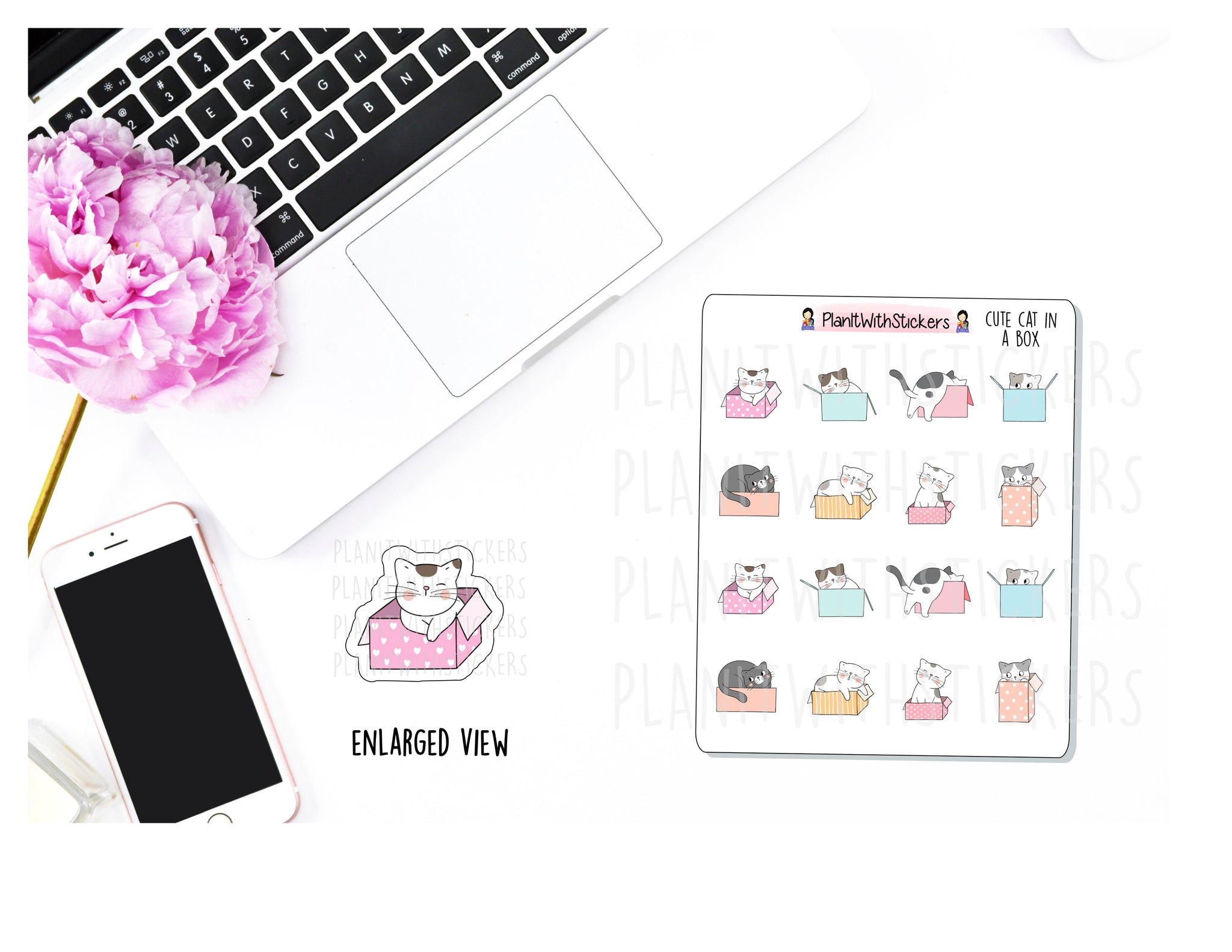 Cats Playing In Boxes Deco Planner Stickers
