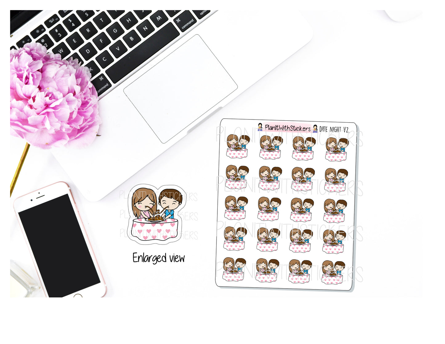 Valentine / Dinner Date Night Kawaii Chibi Character Stickers